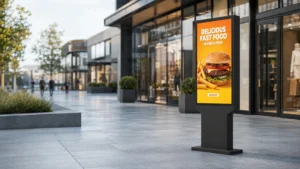 Outdoor high-brightness digital signage display in a commercial street